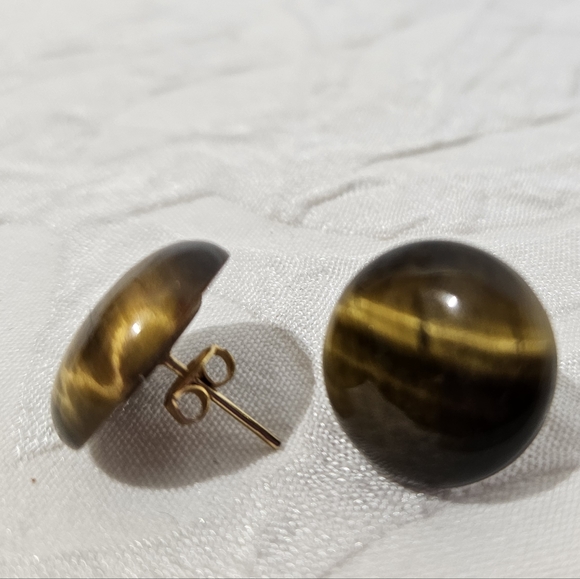 Vintage Tiger Eye Post Earrings - Picture 6 of 7